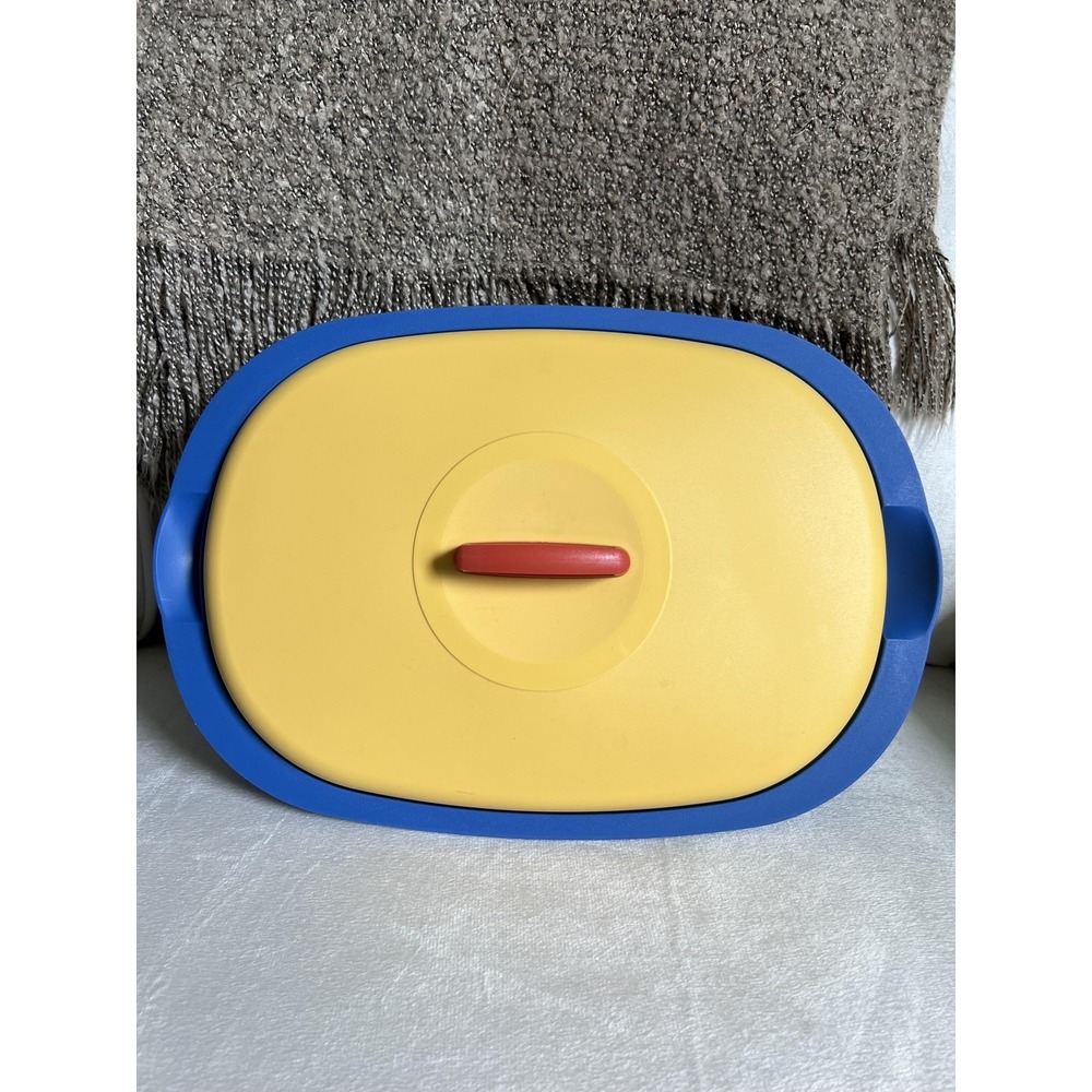 Vintage Tupperware Legacy Microwave Oval Dish Serving Container Blue Yellow